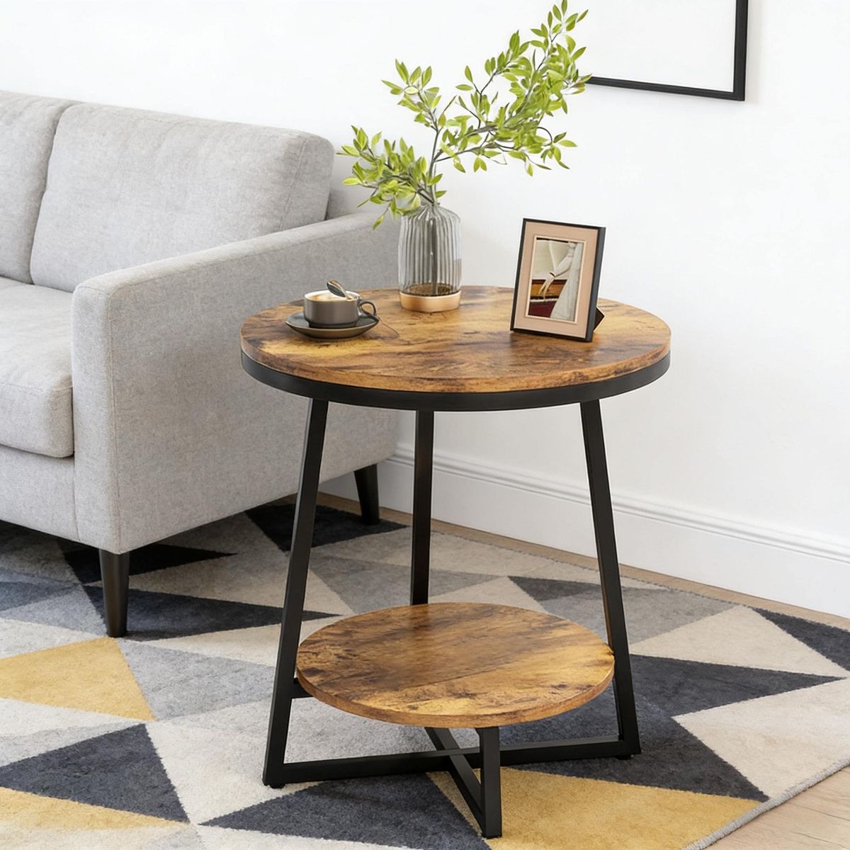 Modern Side Table,Rustic End Table,Round Coffee Table_maomaolike.com