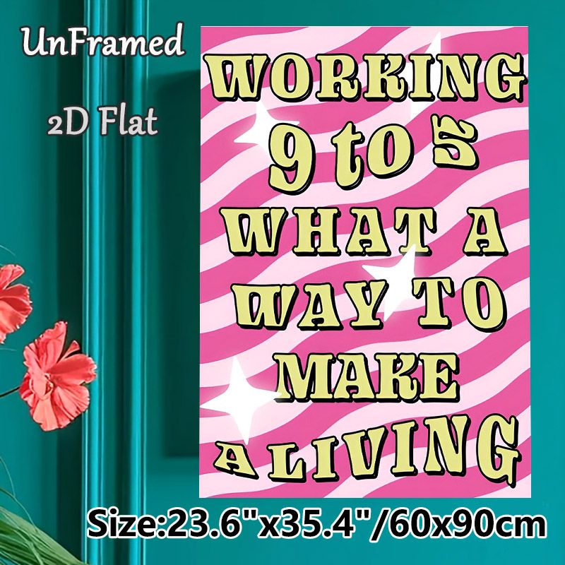 Retro Workplace Quote Painting Poster, Pink Wavy Background With Yellow Vintage Lettering Poster, Relatable Work-themed Decor Ideal For Office, Home_maomaolike.com