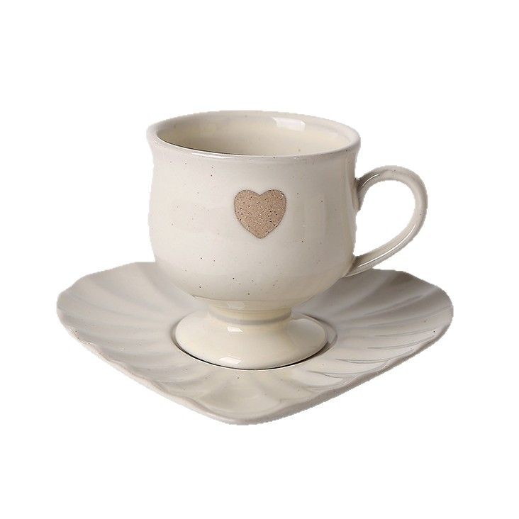 Vintage Kiln Style Coffee Cup Plate, American Latte Art Vintage Coffee Cup Set, Heart-shaped High Footed Mug_maomaolike.com