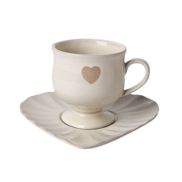 Vintage Kiln Style Coffee Cup Plate, American Latte Art Vintage Coffee Cup Set, Heart-shaped High Footed Mug_maomaolike.com