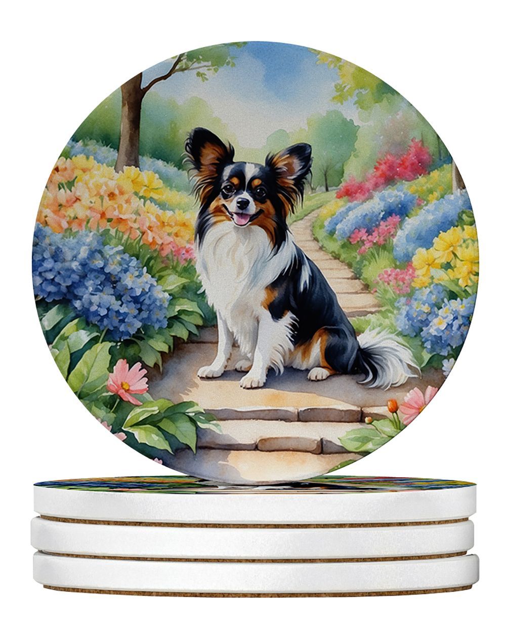 Papillon Spring Path Large Sandstone Coasters Pack Of 4 Absorbent Round Coasters Decor Gifts For Men Or Women, 4 In, Multicolor_maomaolike.com