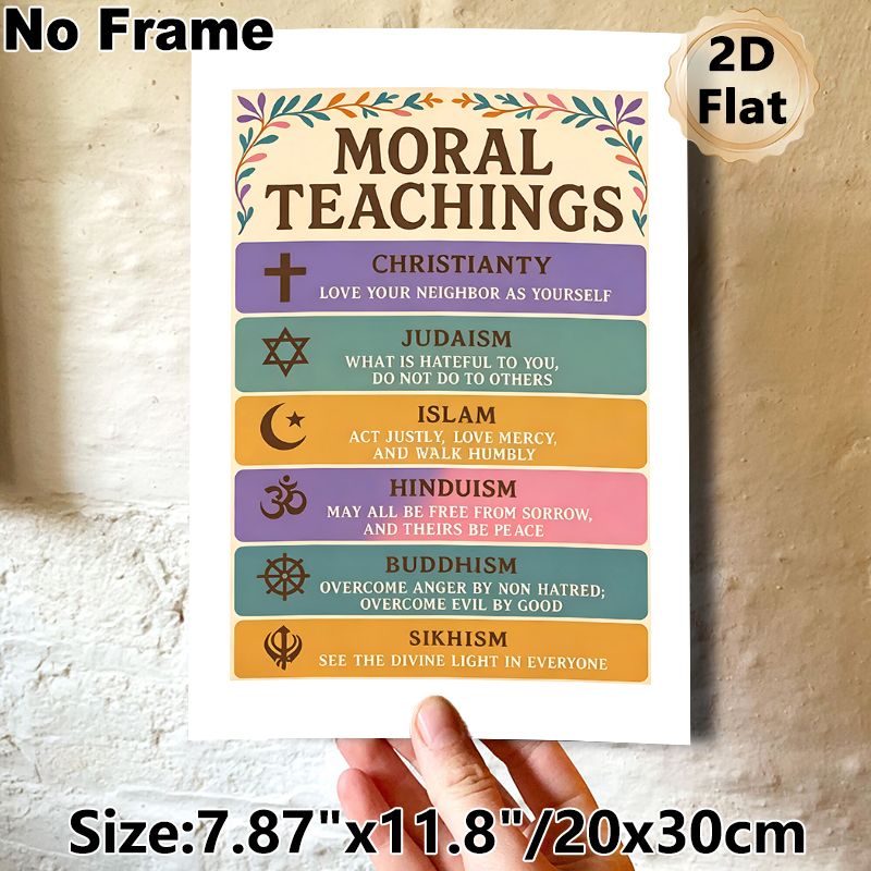 Moral Teachings Painting Poster, Vibrant Typographic Multi-Religious Ethical Quotes Poster, Conveys Universal Positive Values, Ideal For Study_maomaolike.com