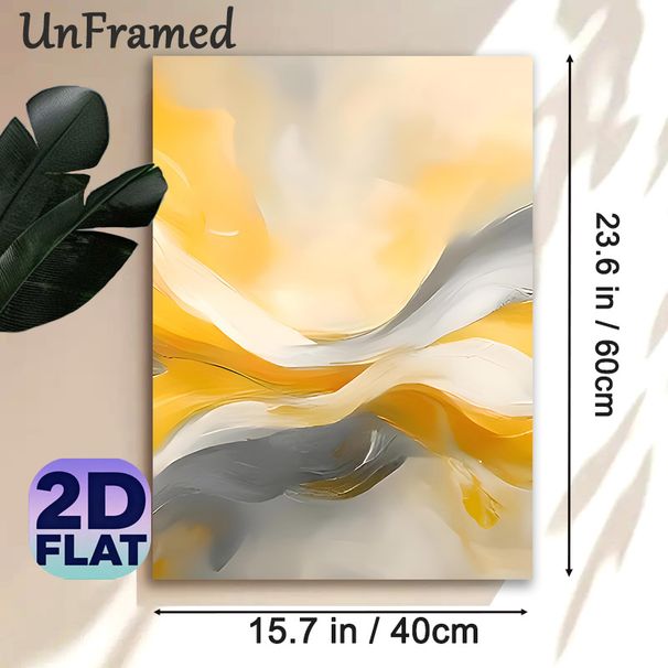 Abstract Fluid Painting Poster, Soft-toned Swirling Yellow & Gray Abstract Poster, Smooth Flowing Artistic Decor To Enhance Ambiance For Living Room_maomaolike.com