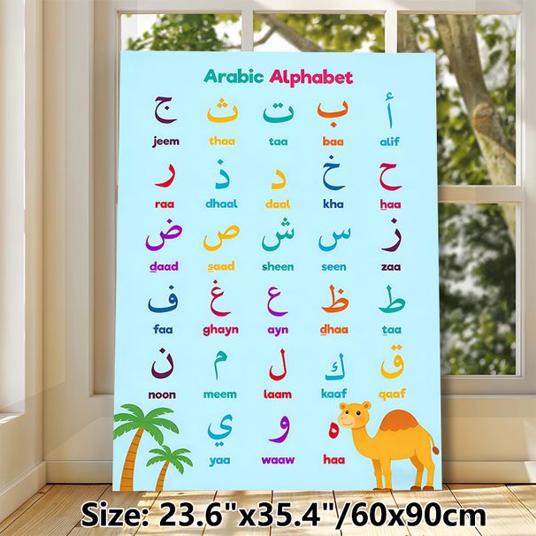 Arabic Alphabet Painting Poster, Vibrant Illustrated Arabic Alphabet With Camel & Palm Trees Poster, Practical For Arabic Language Learning, Ideal For_maomaolike.com