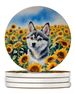 Alaskan Klee Kai In Sunflowers Large Sandstone Coasters Pack Of 4 Absorbent Round Coasters Decor Gifts For Men Or Women, 4 In, Multicolor_maomaolike.com