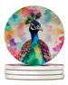 Hippie Animal Peacock Large Sandstone Coasters Pack Of 4 Absorbent Round Coasters Decor Gifts For Men Or Women, 4 In, Multicolor_maomaolike.com