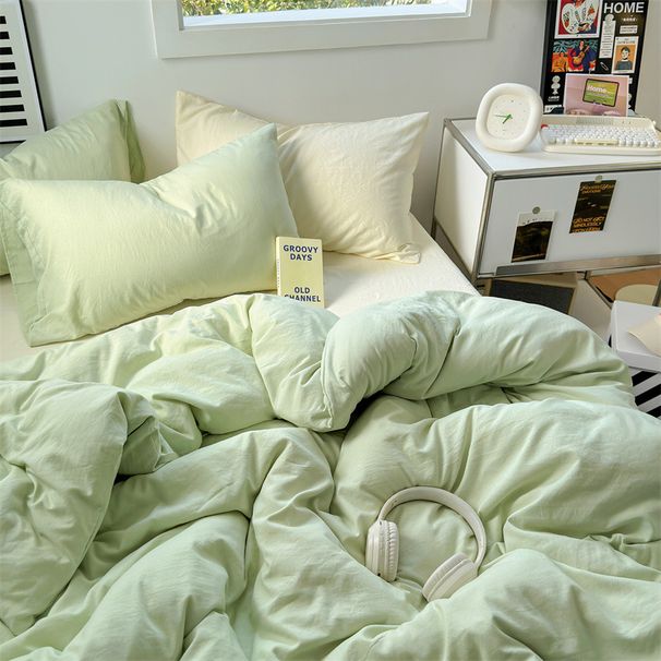 Super Skin-Friendly Solid Color Mixed Washed Cotton Four-Piece Soft And Cozy Naked Sleep Set Duvet Cover Bed Sheet Factory Wholesa_maomaolike.com