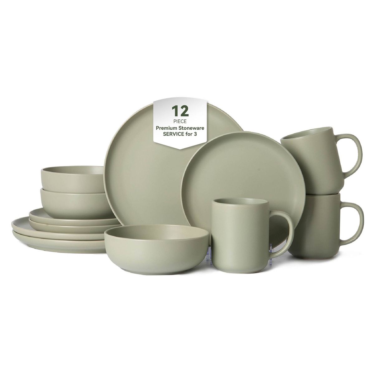 12-Piece Stoneware Dinnerware Sets With Mugs | Microwave & Dishwasher Safe | Non-Toxic Dinner Plates Bowls Set | Stackable Matte Glaze Kitchenware For 3_maomaolike.com