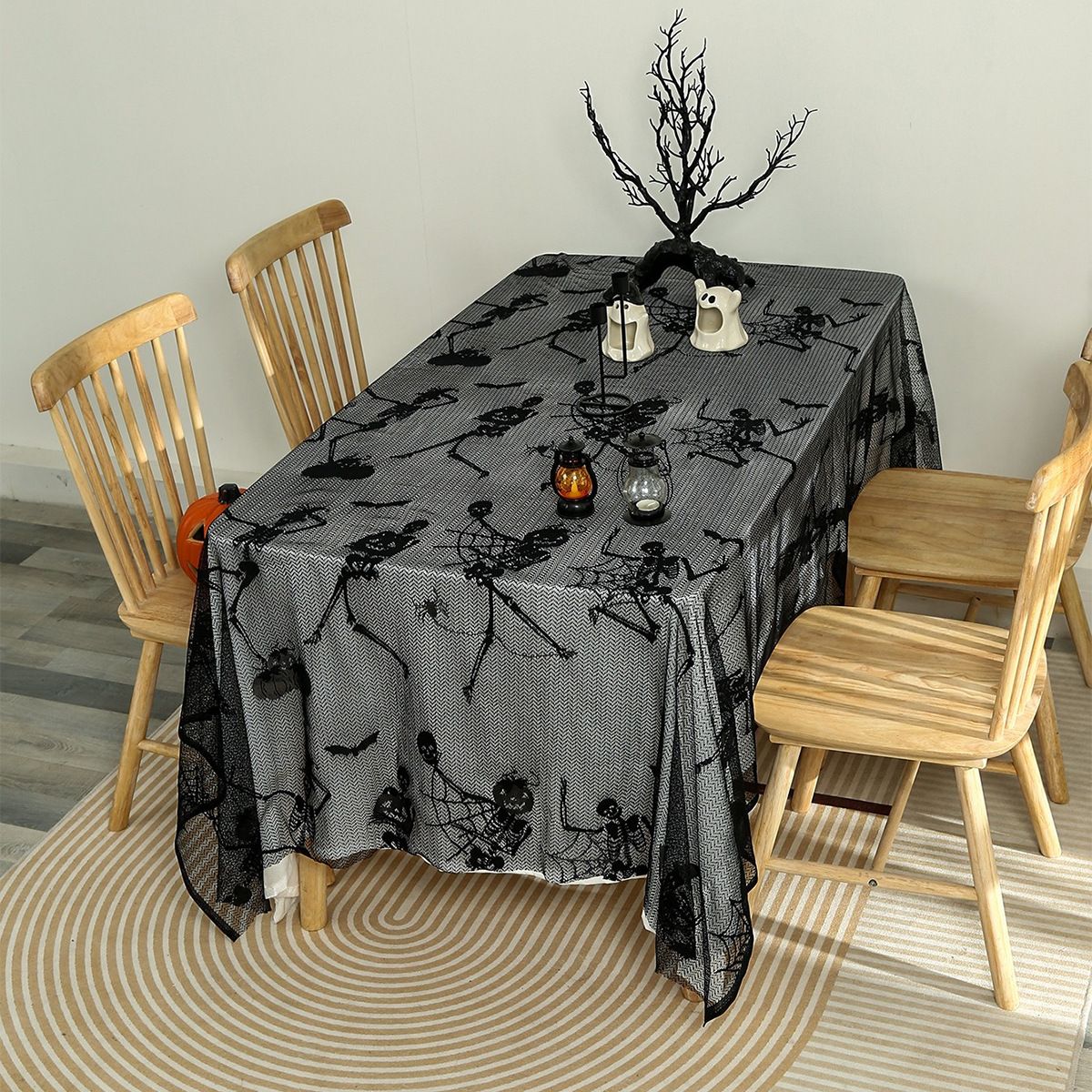 Halloween Black Lace Home High-end Rectangular Dining Tablecloth In Stock Dropshipping_maomaolike.com