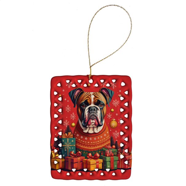 Fawn Boxer Holiday Christmas Porcelain Ornament Christmas Tree Hanging Decorations For Home Christmas Holiday, Rectangle, Gift, Multicolor_maomaolike.com