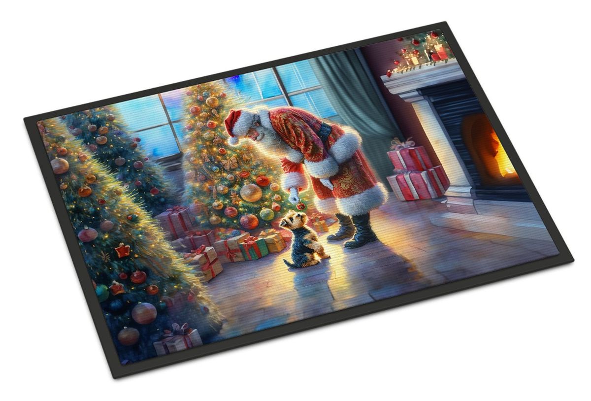 Australian Terrier And Santa Claus Doormat Front Door Mat Indoor Outdoor Rugs For Entryway, Non Slip Washable Low Pile, 24H X 36W_maomaolike.com