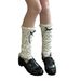 Vintage polka dot socks y2k Bow Pile socks Double needle socks women's slimming leg sleeves_maomaolike.com
