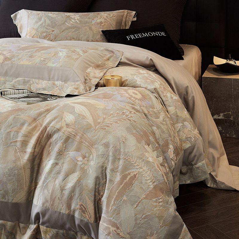 FREEMONDE Autumn Winter New Tencel Cotton Thickened Brushed Four-Piece Set 100s High-End Printed Duvet Cover Warm Bedding_maomaolike.com