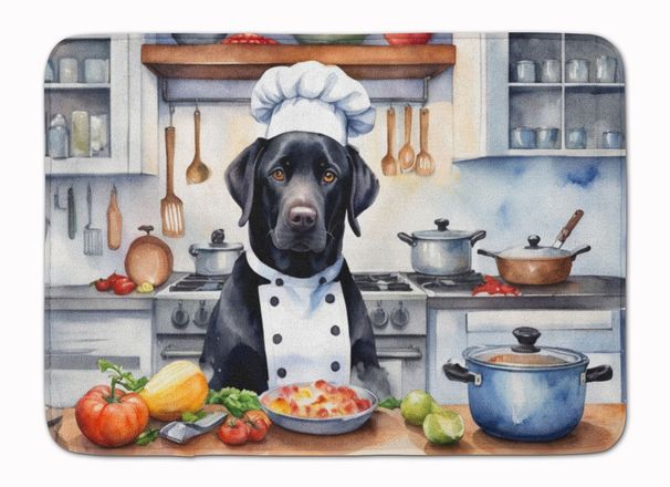 Black Labrador Retriever The Chef Memory Foam Kitchen Mat Machine Washable Anti-Fatigue Mat Cushion Comfort Bath Mat Or Kitchen Rug_maomaolike.com