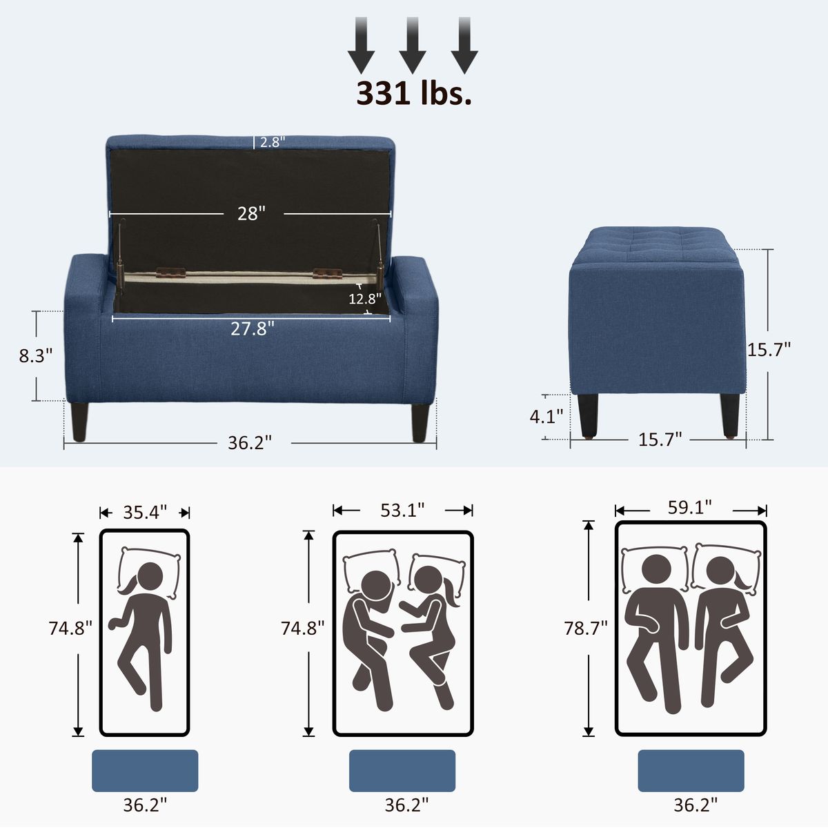 Upholstered Storage Ottoman Bench, Button Tufted Ottoman With Hidden Storage, Lift Top For Living Room, Dark Blue_maomaolike.com
