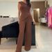Women's solid color oblique collar striped elastic slim fit knitted sweater and pants suit for women_maomaolike.com
