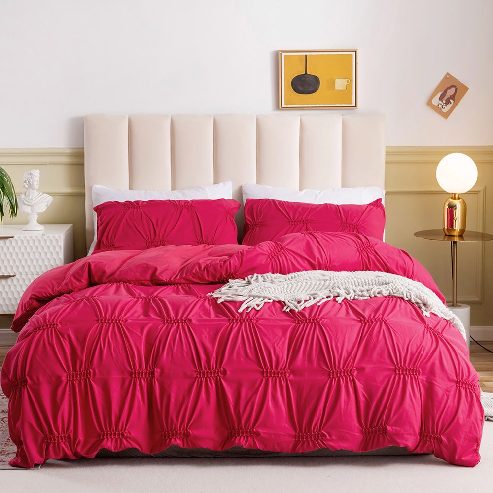 Craft Flower Solid Color Quilt Cover Three Piece Set Full Size For Bedding_maomaolike.com