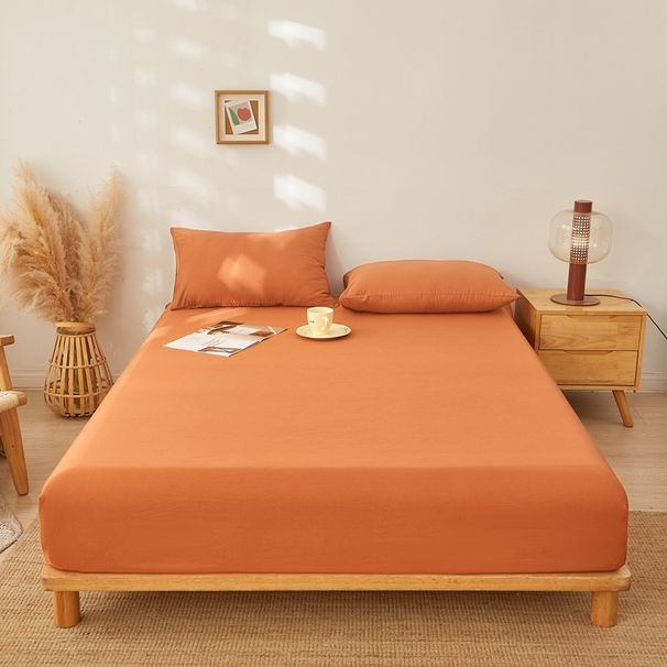Organic Washed Linen Fitted Sheet - Breathable Mattress Protector For Single/Double Bed 1PC_maomaolike.com