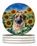 Anatolian Shepherd In Sunflowers Large Sandstone Coasters Pack Of 4 Absorbent Round Coasters Decor Gifts For Men Or Women, 4 In, Multicolor_maomaolike.com