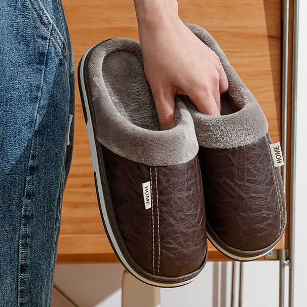 Men's Big Size Winter Slippers Indoor Pu Leather Home Fluffy Casual Slides Men Bedroom Comfy Shoes Houseshoes_maomaolike.com