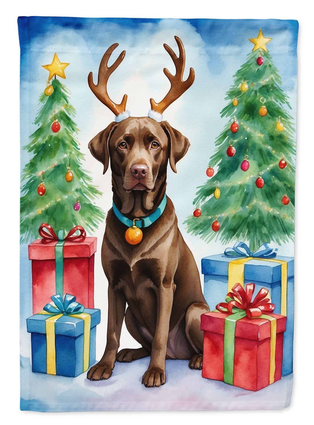 Chocolate Labrador Retriever Christmas Reindeer House Flag Large Porch Sleeve Pole Decorative Outside Yard Banner Artwork Wall Hanging, Polyester, House Size, Multicolor_maomaolike.com