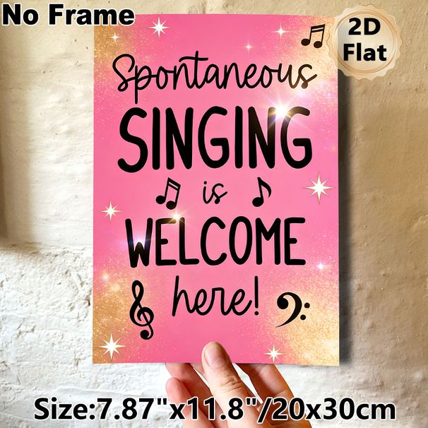 Singing Quote Music-themed Painting Poster, Sparkly Pink-toned With Musical Notes And Playful Lettering Poster, Cheerful Decor Ideal For Music Room_maomaolike.com