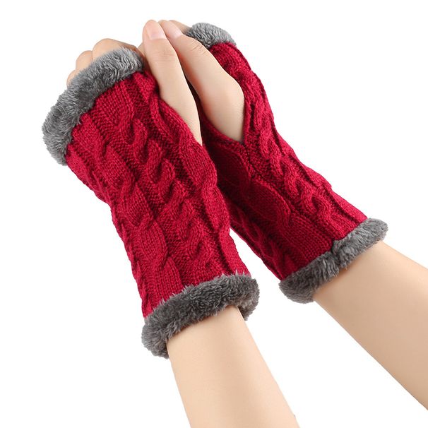 Unisex Extra thick wool gloves Wool fingerless diamond knit warm gloves and fleece gloves_maomaolike.com