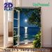 Moonlit Seaside Window View Painting Poster, Serene Realistic Night Ocean Scene Poster, Calming Natural Scenery Ideal For Bedroom, Living Room Wall_maomaolike.com