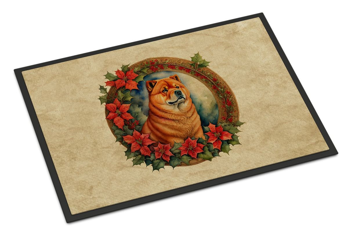 Chow Chow Christmas Flowers Doormat Front Door Mat Indoor Outdoor Rugs For Entryway, Non Slip Washable Low Pile, 24H X 36W_maomaolike.com