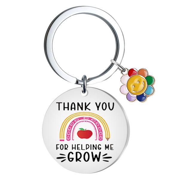 Classic color keychain pendant flower car keychain English lettering metal tag stainless steel keychain_maomaolike.com