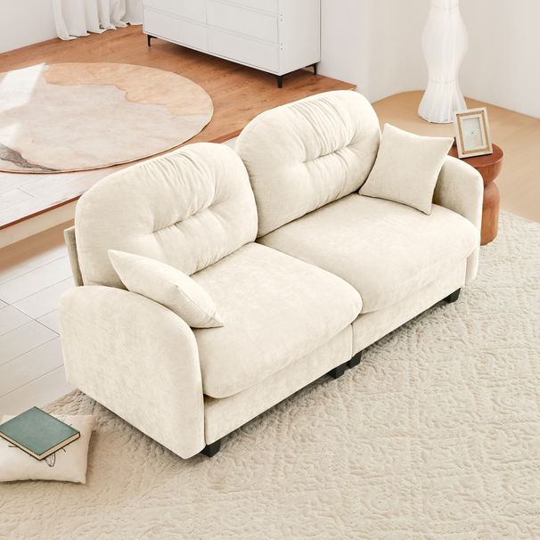 Loveseat Cloud Sectional Couches Chenille Fabric, Quilted Pleated Design, Ergonomic Design, High-Density Foam Easy Install Elegant Armrests High Quality Wooden Base,Fits Living Rooms,Beige_maomaolike.com
