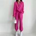 Women's Clothing new casual suit solid color lapel long-sleeved shirt top harem pants two-piece suit_maomaolike.com