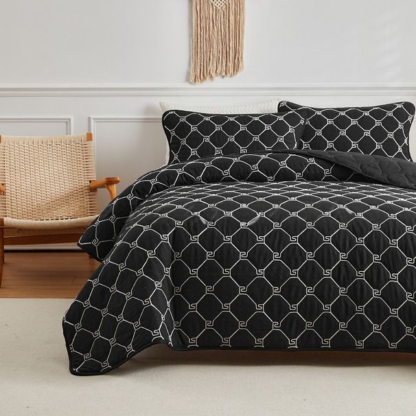 Bedspreads - Soft Bed Summer Quilt Lightweight Modern Style - Geometric Embroidery Pattern Coverlet For All Season - 3 Piece (1 Quilt, 2 Pillow Shams)_maomaolike.com