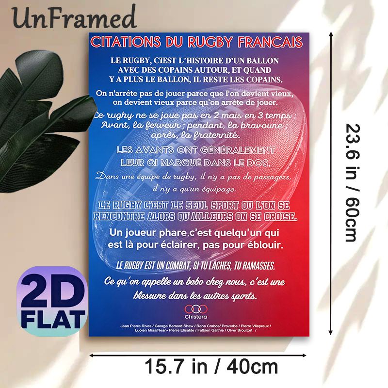 French Rugby Quotes Painting Poster, Vibrant Red-Blue Gradient Poster, Inspirational Rugby-Themed Quotes Decor For Sports Rooms, Game Spaces_maomaolike.com