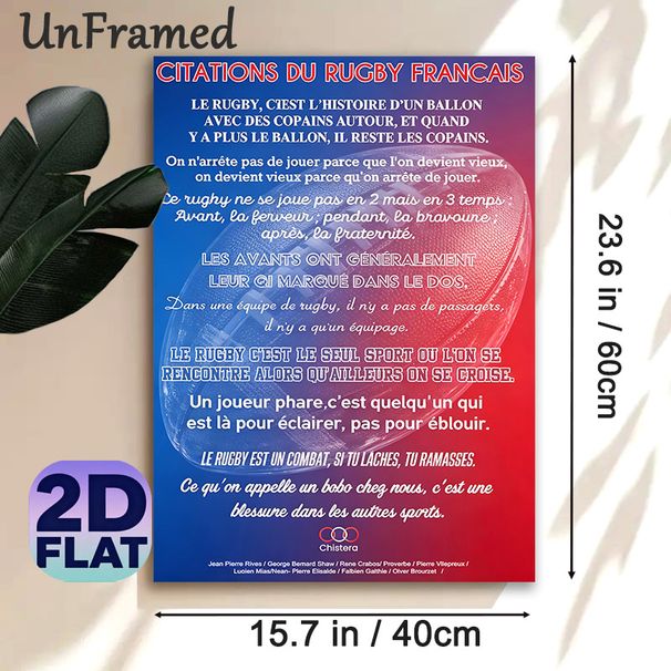 French Rugby Quotes Painting Poster, Vibrant Red-Blue Gradient Poster, Inspirational Rugby-Themed Quotes Decor For Sports Rooms, Game Spaces_maomaolike.com