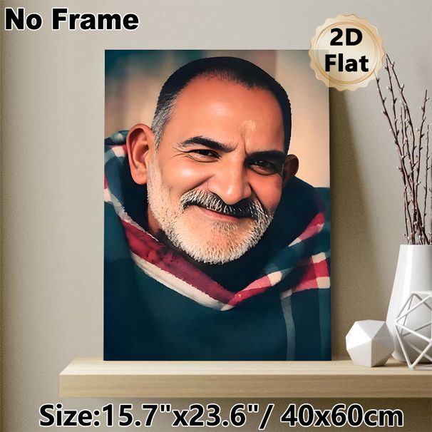 Smiling Mature Man Portrait Painting Poster, Warm-toned Realistic Bearded Gentleman Poster, Vivid Lifelike Depiction Ideal For Living Room And Bedroom_maomaolike.com