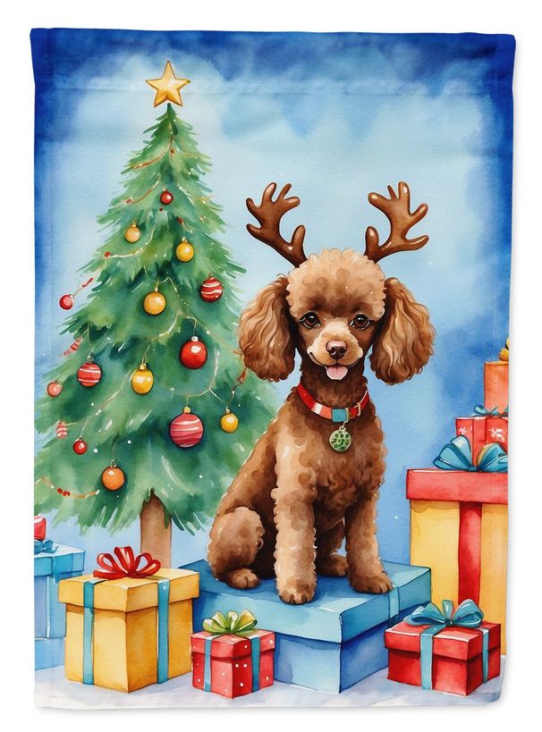Chocolate Toy Poodle Christmas Reindeer House Flag Large Porch Sleeve Pole Decorative Outside Yard Banner Artwork Wall Hanging, Polyester, House Size, Multicolor_maomaolike.com