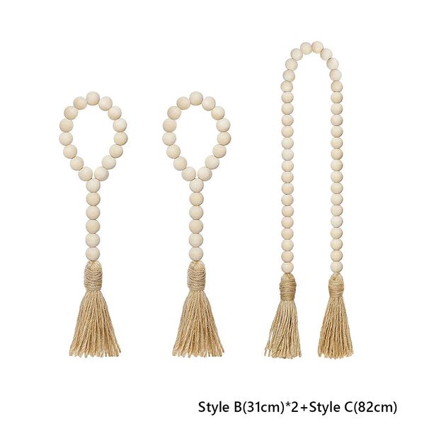 2/3/4/5/6PCS A Set 11.8"-32" Farmhouse Wood Bead Garland With Tassels Rustic Country Decor Prayer Boho Beads Wall Hanging Decor_maomaolike.com