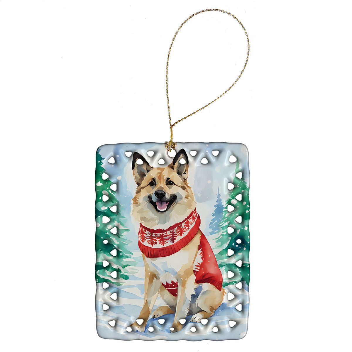 Norwegian Buhund Christmas Porcelain Ornament Christmas Tree Hanging Decorations For Home Christmas Holiday, Rectangle, Gift, Multicolor_maomaolike.com