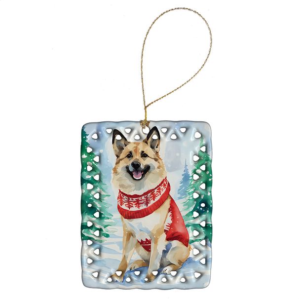 Norwegian Buhund Christmas Porcelain Ornament Christmas Tree Hanging Decorations For Home Christmas Holiday, Rectangle, Gift, Multicolor_maomaolike.com