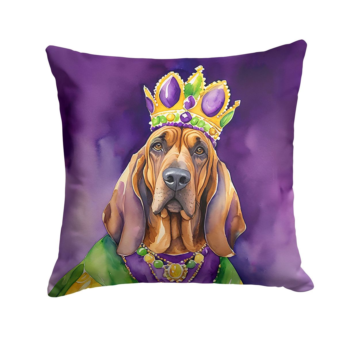 Bloodhound King Of Mardi Gras Throw Pillow Machine Washable, Indoor Outdoor Decorative Pillow For Couch, Bed Or Patio, 14Hx14W_maomaolike.com