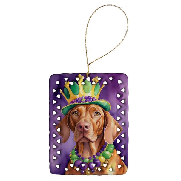 Vizsla King Of Mardi Gras Porcelain Ornament Christmas Tree Hanging Decorations For Home Christmas Holiday, Rectangle, Gift, Multicolor_maomaolike.com
