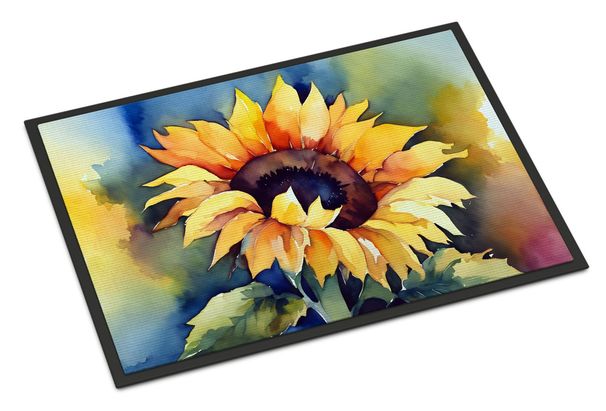 Sunflowers In Watercolor Doormat Front Door Mat Indoor Outdoor Rugs For Entryway, Non Slip Washable Low Pile, 24H X 36W_maomaolike.com