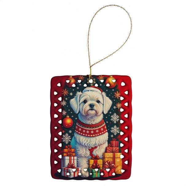 Maltese Holiday Christmas Porcelain Ornament Christmas Tree Hanging Decorations For Home Christmas Holiday, Rectangle, Gift, Multicolor_maomaolike.com