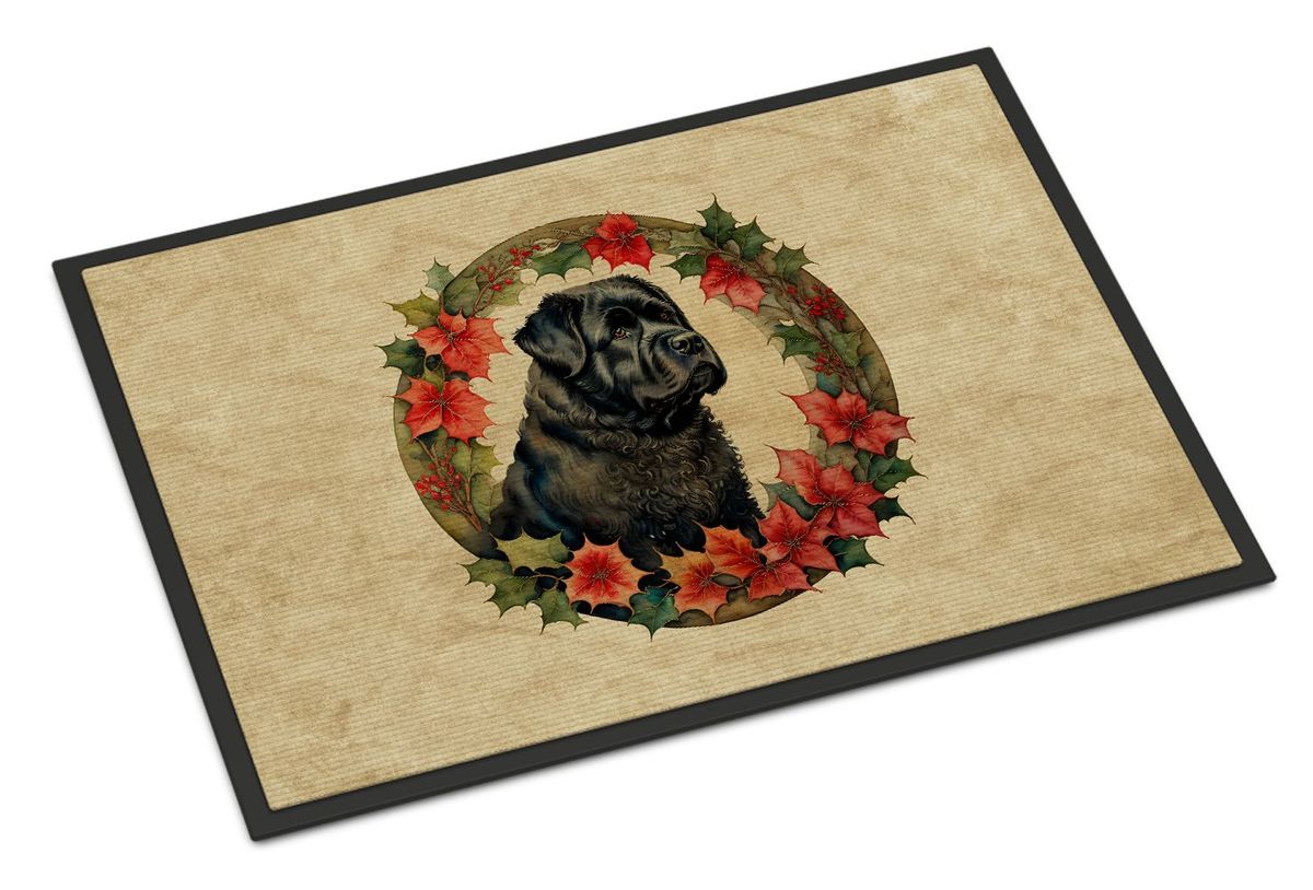 Bouvier Des Flandres Christmas Flowers Doormat Front Door Mat Indoor Outdoor Rugs For Entryway, Non Slip Washable Low Pile, 24H X 36W_maomaolike.com