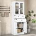 Tall Bathroom Storage Cabinet, Cabinet With Four Doors And Drawers, Adjustable Shelf, MDF Board_maomaolike.com