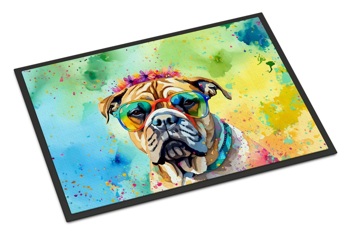 Bullmastiff Hippie Dawg Doormat Front Door Mat Indoor Outdoor Rugs For Entryway, Non Slip Washable Low Pile, 24H X 36W_maomaolike.com