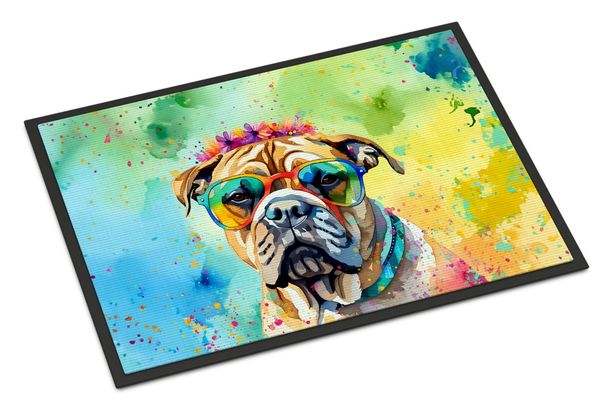 Bullmastiff Hippie Dawg Doormat Front Door Mat Indoor Outdoor Rugs For Entryway, Non Slip Washable Low Pile, 24H X 36W_maomaolike.com