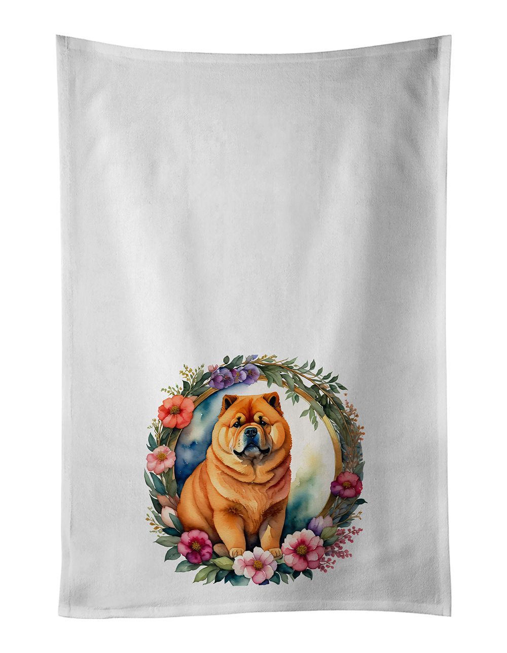 Chow Chow And Flowers Kitchen Towel Set Of 2 White Dish Towels Decorative Bathroom Hand Towel For Hand, Face, Hair, Yoga, Tea, Dishcloth, 19 X 28", White_maomaolike.com
