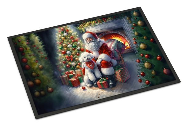 Bichon Frise And Santa Claus Doormat Front Door Mat Indoor Outdoor Rugs For Entryway, Non Slip Washable Low Pile, 24H X 36W_maomaolike.com